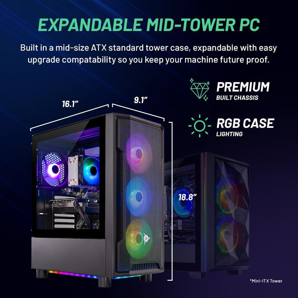 Skytech Gaming Shadow Desktop PC, Intel i5 13400F 2.5 GHz (4.6GHz), AMD RX 9060XT 8GB, 1TB NVMe SSD, 32GB DDR5 RAM 5200 RGB, 650W Gold PSU, Wi-Fi, Win 11