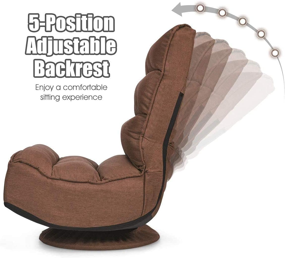FANTASK 360 Degree Swivel Floor Chair, Folding Floor Sofa w/ 5 Adjustable Positions & Backrest, Lazy Lounge Chair for Relaxing Reading Gaming TV Watching (Brown)