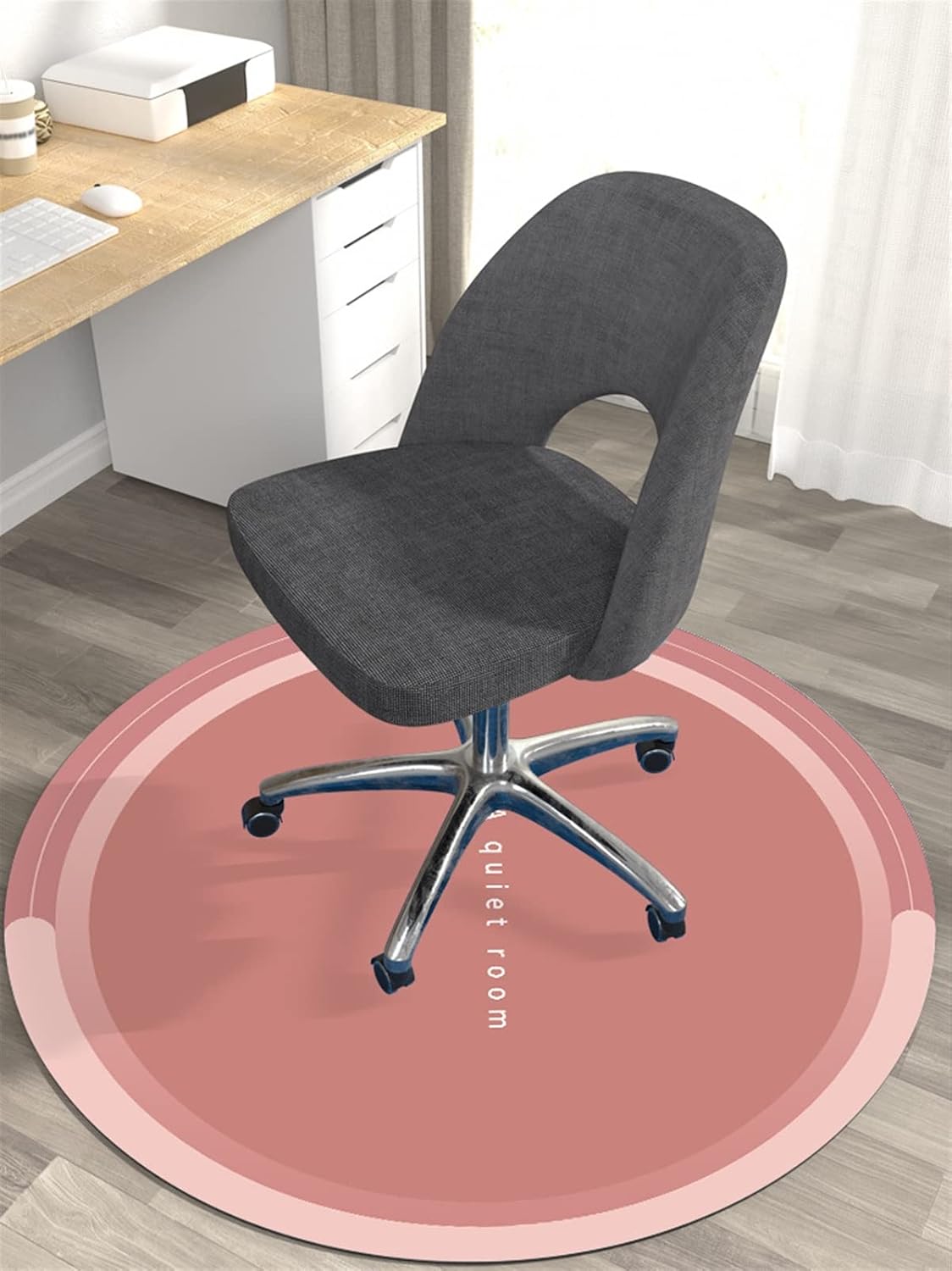 Round Office Chair Mat for Hardwood and Tile Floor - Computer Gaming Carpet Floor Protector Rug, Pink, 56'