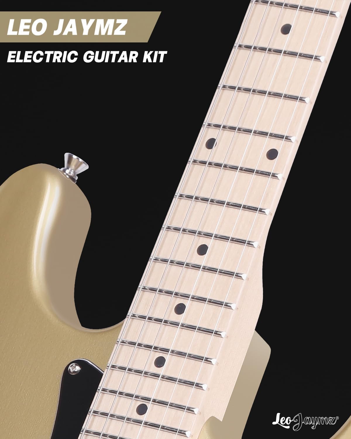 Leo Jaymz 39' Full Size ST Style Electric Guitar Starter Kit with SSS Pickups, 5W Portable Amp, Tuner, Gig Bag, Strap & Accessories(Gold 5W)