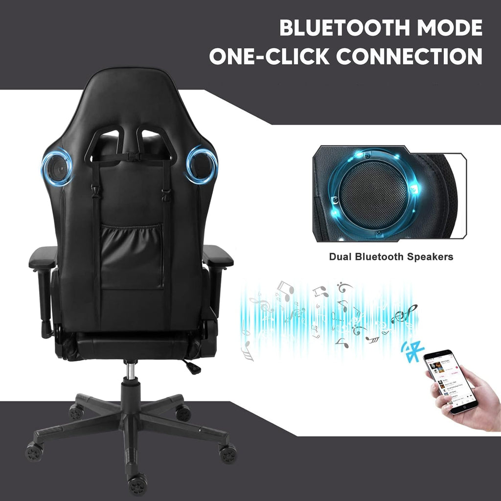 RGB Gaming Chair with with Speakers Ergonomic Computer Chair with Footrest and Massage 360° Swivel 4D Armrest and Height Adjustment Video Game Chair Racing for Gamers and Office Adults,Black