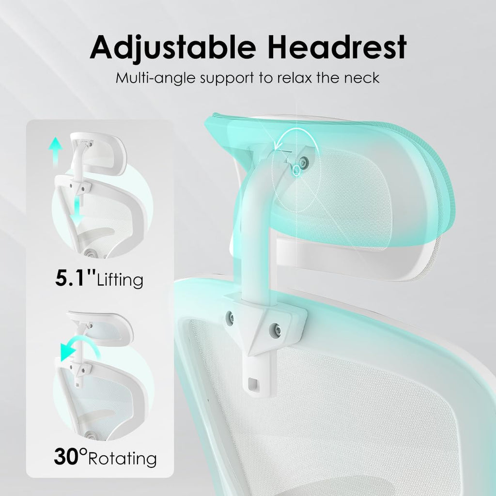 Farini Ergonomic Office Chair, Home Office Desk Chair with Headrest, High Back Swivel Computer Chair with Armrests and Adjustable Lumbar Support for Home Office Study Room, White & White
