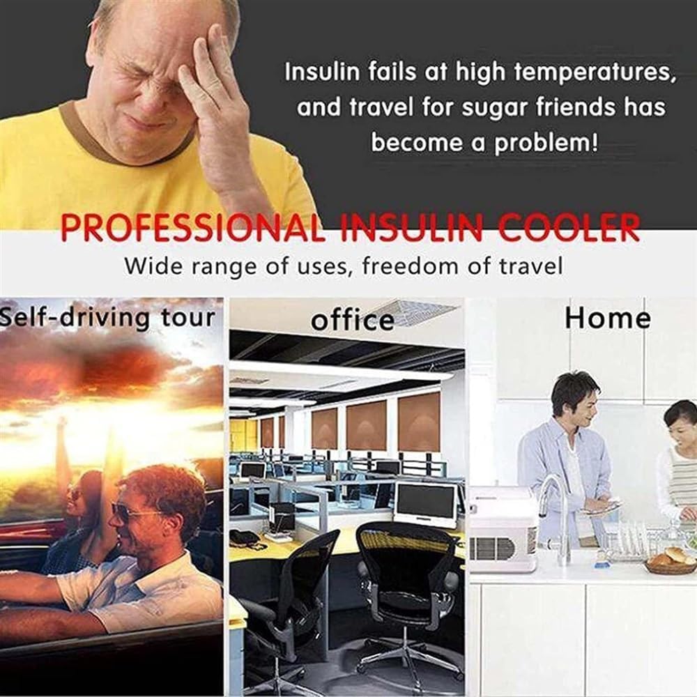 Insulin Cool Box Refrigerator, Electric Cooler Mini Cool Box Cooler Bag Electric Insulin Cooler Container Thermostat USB Suitable for Travel/Interferon/Storage of Medicines, 2 Battery