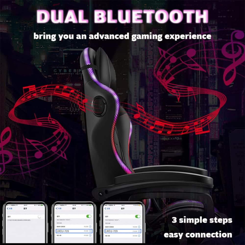 Video Game Chair for Adults Ergonomic Reclining Chair with Retractable Footrest Massage Gaming Chair with Speakers and LED Lights PU Leather High Back Computer Chair,White