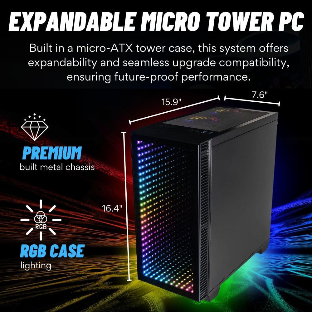 Continuum Micro RTX 5080 16GB, 8-Core AMD Ryzen 7 9700F CPU, 32GB DDR5 RAM, 2TB Gen4 NVMe SSD, Gaming Desktop PC w/Windows 11 Pro, 3-Year Warranty, RGB Keyboard+Mouse, Internal Wi-Fi