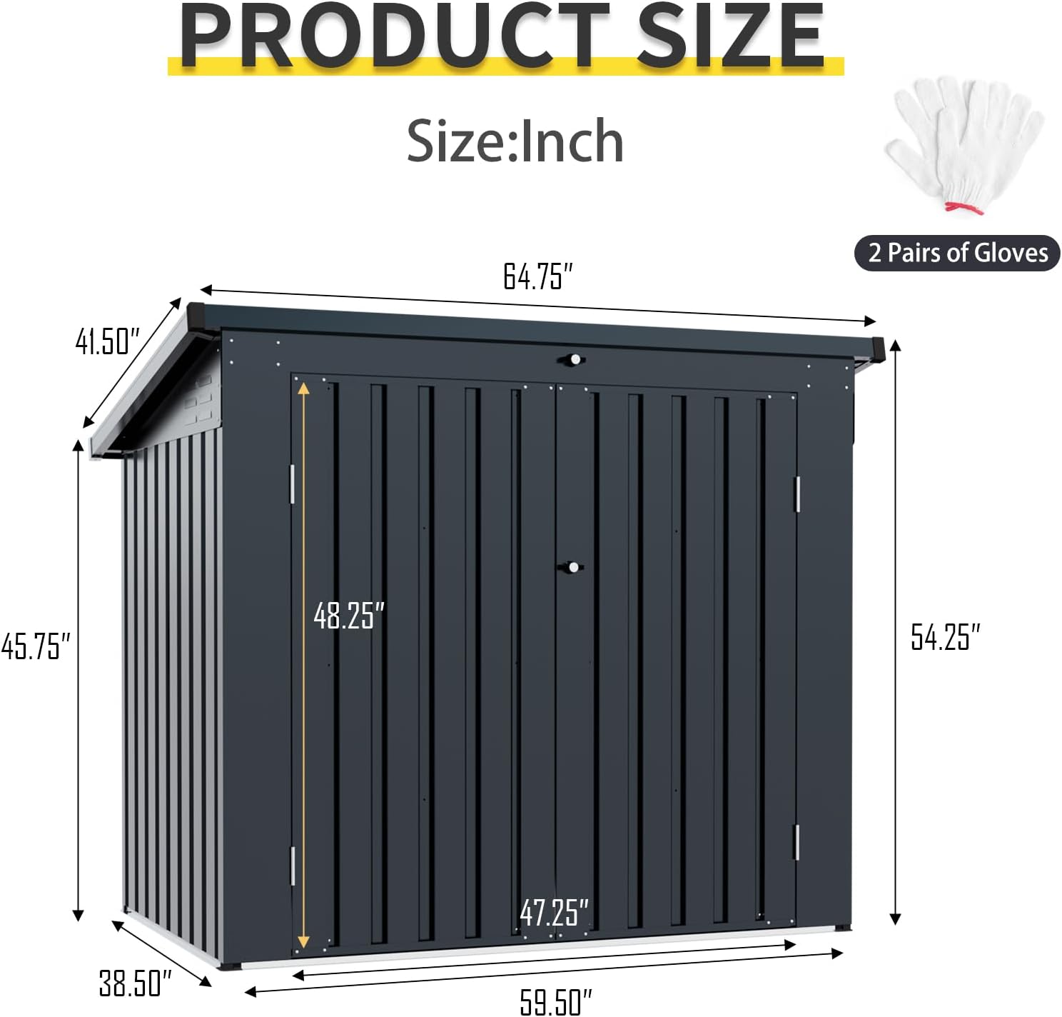 Metal Outdoor Garbage Bin Shed Storage Enclosure for Two 64-Gallon Carts, Lockable Door, Sloped Roof, Waterproof UV-Protected Galvanized Steel Walls, Utility Tool Bike Firewood Pet House Use (Black)