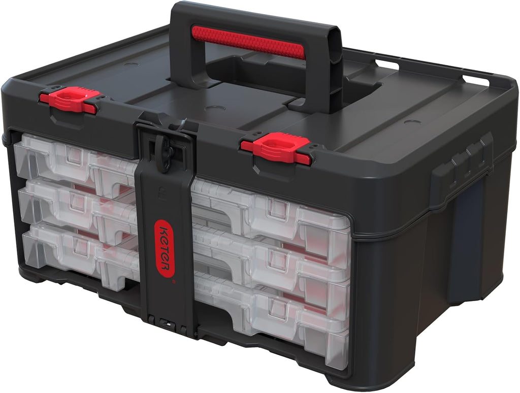 Keter Stack n' Roll Modular DIY 3 Organiser Set, Stackable, Lightweight, Durable, Water Resistant, Black