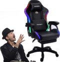 Gaming Chair with Bluetooth Speakers,Computer Chair Massage with LED Lights,Ergonomic Game Chair,Computer Stool with Footrest and Lumbar Support Height Adjustable with 360°-Swivel Seat (Black)
