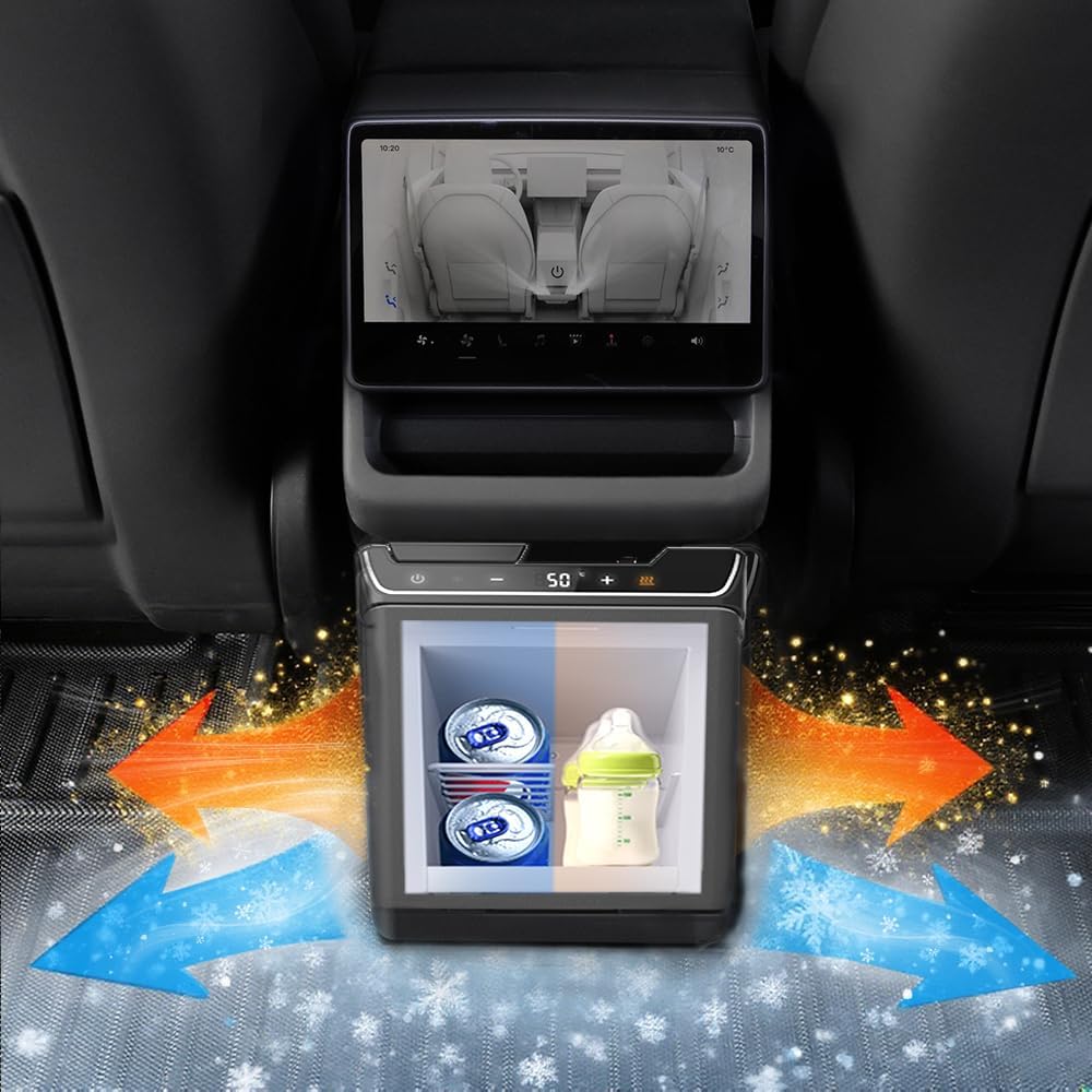 Tesla Model Y Juniper Rear Center Console Refrigerator 3.6L Portable Cooler & Warmer, Tesla accessories for Camping, Outdoor Driving, Travel