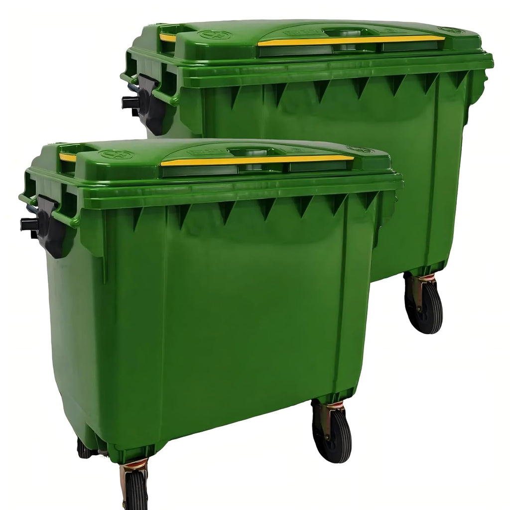 Outdoor Trash Can with Lid and Wheels, Garbage Can with Wheels 2 Pack 175 Gallons, Garbage Bin Storage Outdoor Waste Transfer Disposal/Shopping Mall/School/Garage (Green)