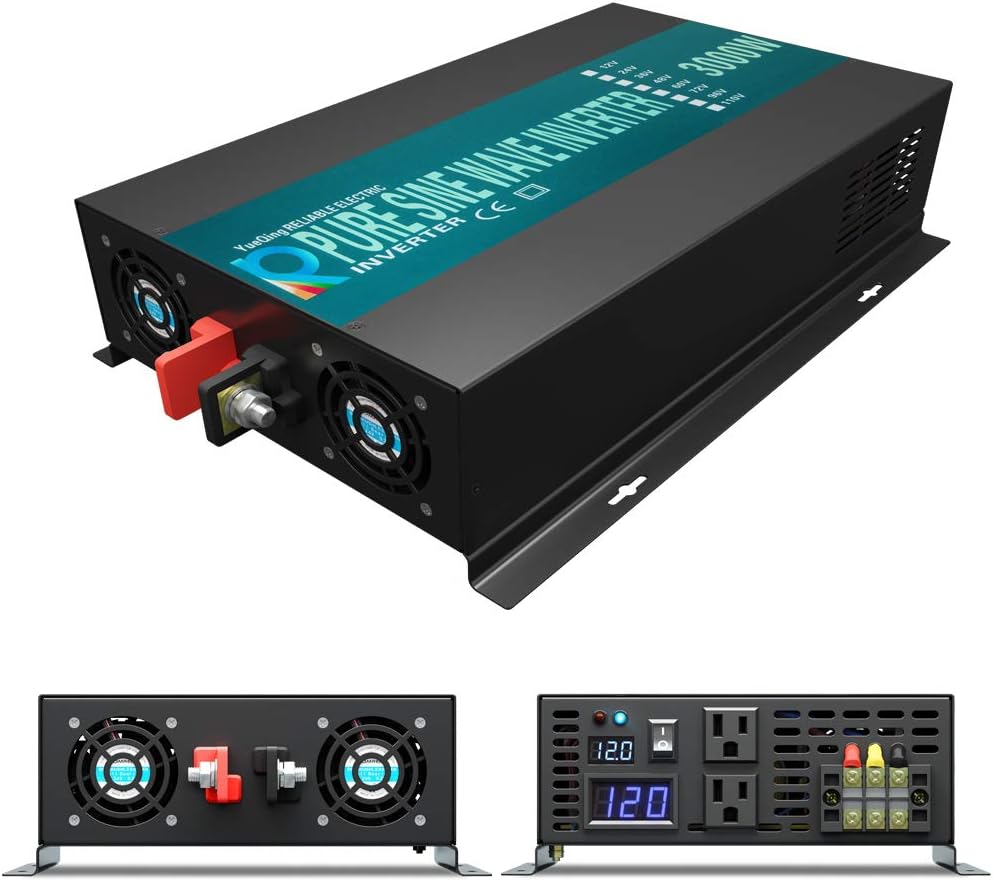 Reliable 3000W High Efficiency Pure Sine Wave Solar Power Inverter 12V 120V 60Hz Power Converter LED Display