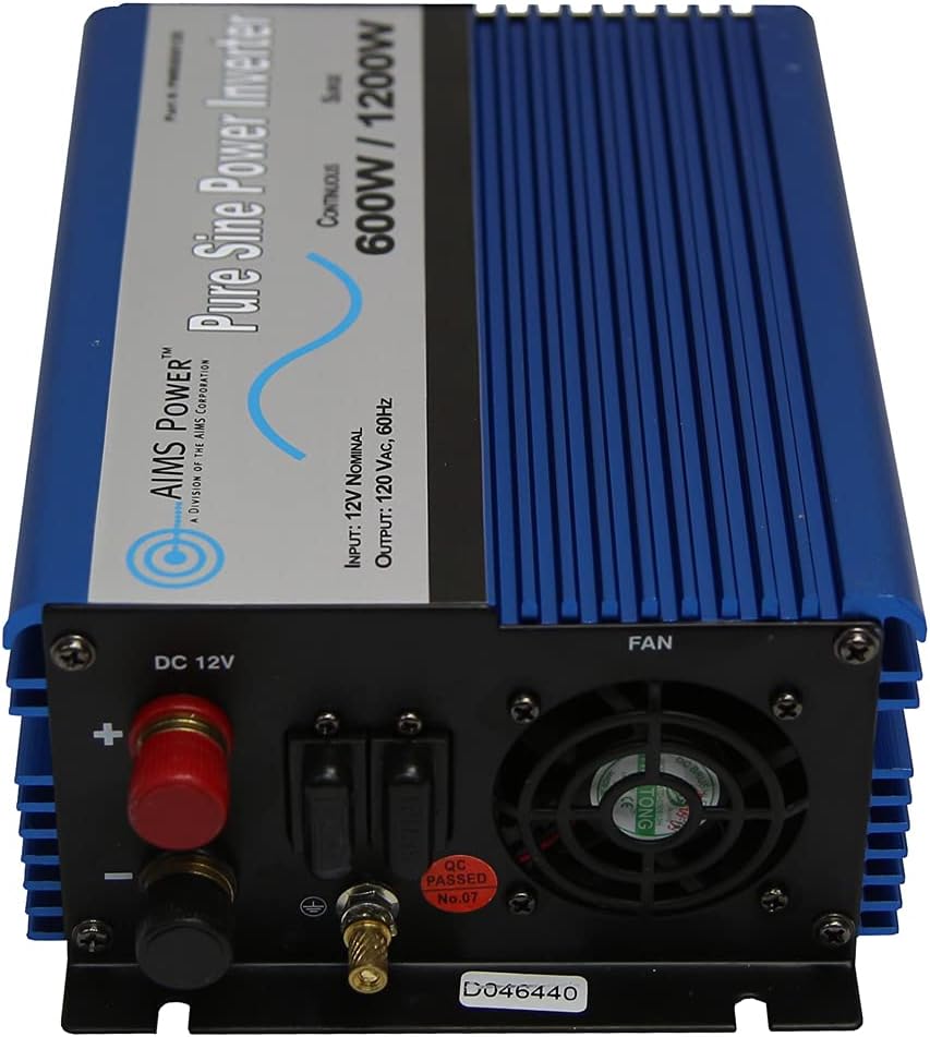 AIMS Power PWRI60012120s UL 600 WATT Pure SINE Inverter 12 VDC to 120 VAC ETL Listed USB, Cables and Remote Port