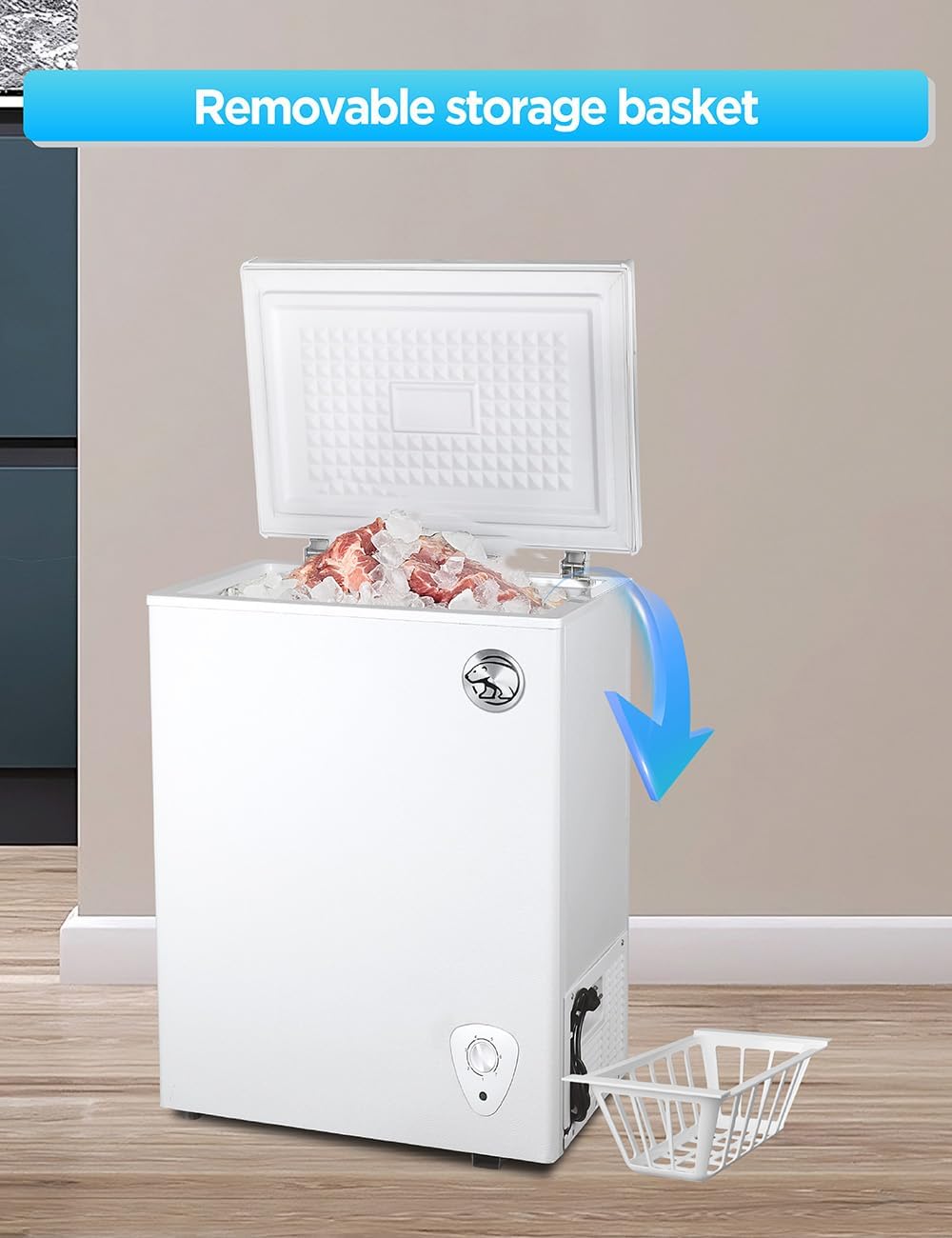 Commercial Cool 1.8 Cu. Ft. Compact Chest Freezer, Textured Finish, Deep Freezer for Frozen Food Storage, Removable Storage Basket, Mechanical Temperature Control, R600a Refrigerant, CCFW18, White