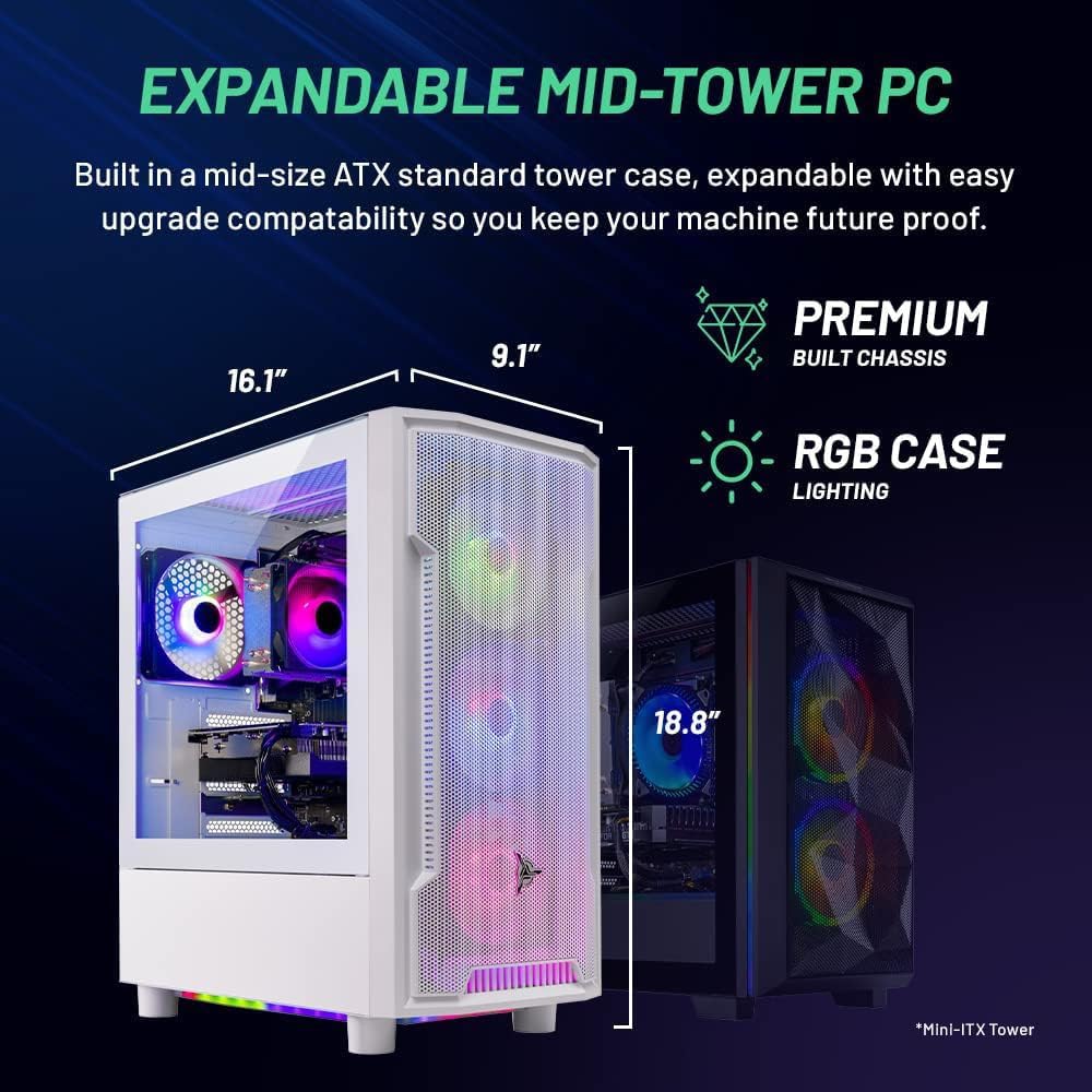Skytech Gaming Archangel Gaming PC, Intel i5 14400F 2.5GHz, NVIDIA RTX 5060 Ti 16GB VRAM, 1TB Gen4 NVMe SSD, 32GB DDR4 RAM 3200, 650W Gold PSU, WI-FI 5, Windows 11, Desktop