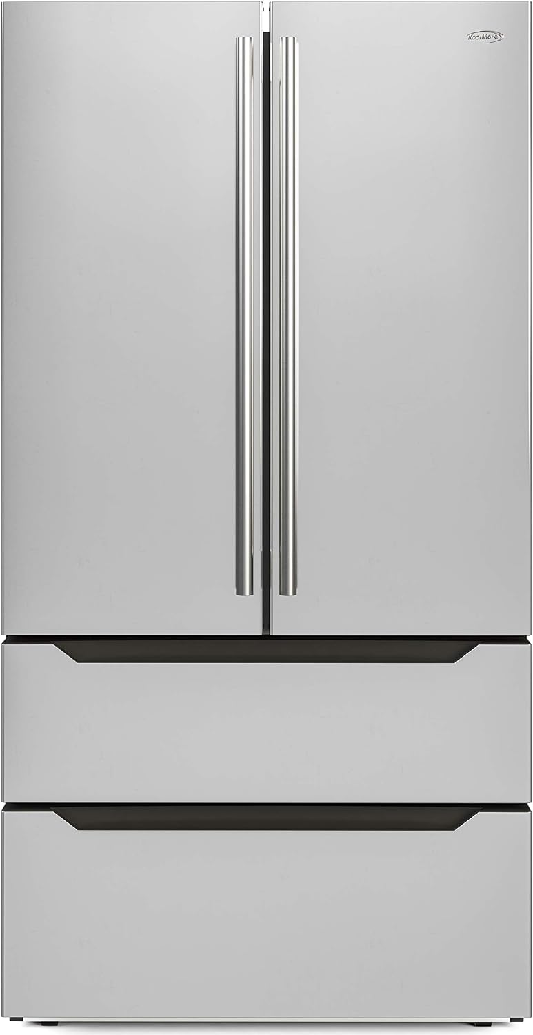 KoolMore Counter Depth French Door Refrigerator with Ice Maker, 4 Door Stainless-Steel Fridge - 22.5 Cu.Ft