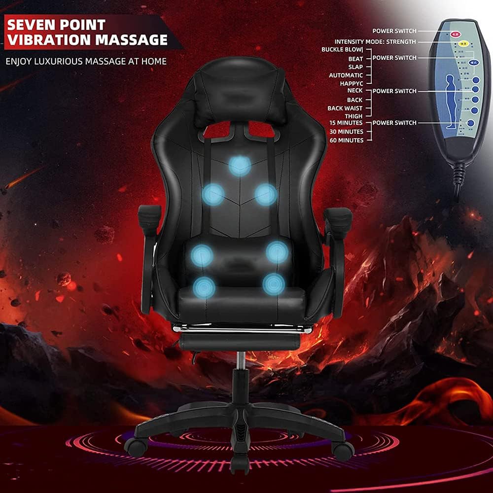 LED Gaming Chairs with Speakers, Full Massage Gamer Chair with Footrest and Lumbar Support, PU Leather Swivel Computer Chair Recliner Chair Office Chairs for Adults and Teens,Pink