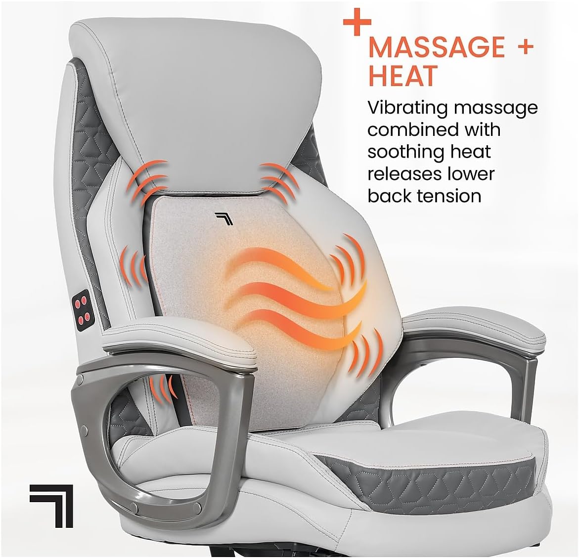 Sharper Image S600 Active Lumbar Ergonomic Bonded Leather Swivel Executive Massage Chair, White/Gray