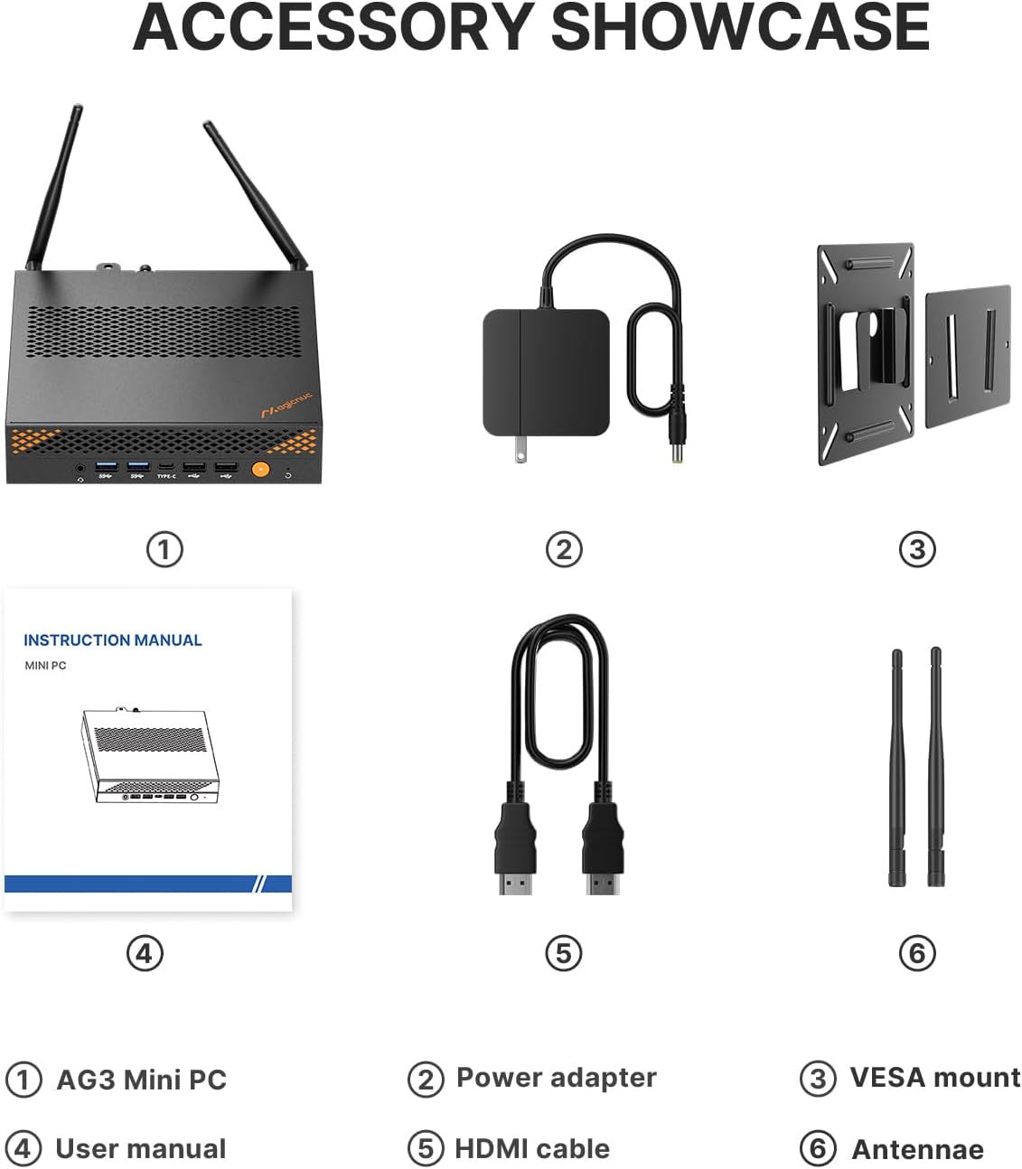 AG3 MIini PC with i9-13900HK 14C/ 20T, 32GB DDR5, 1TB SSD, Wi-Fi 6, BT 5.2, Dual LAN, Quad Display, HDMI/DP/USB-C/VGA Mini Desktop Computer