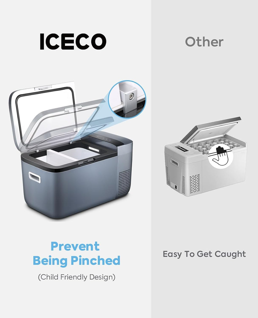 ICECO GO20 Dual Zone 12V Refrigerator, Portable Fridge Freezer with SECOP Compressor, DC 12/24V, AC 100-240V, 0℉ to 50℉, Electric Cooler for Truck, RV, SUV, Outdoor, Driving, 21 Quart, Gray