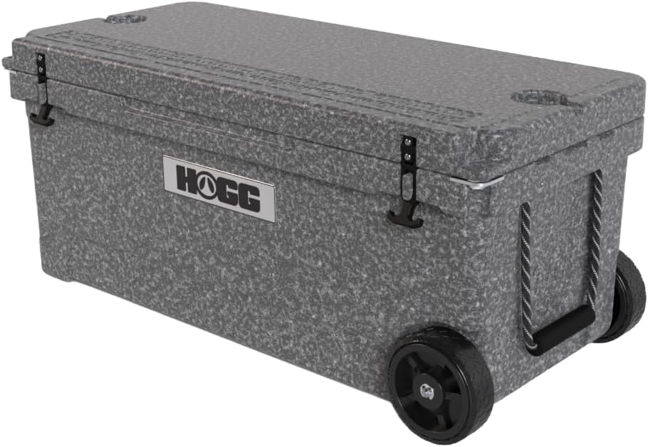 Ice Cooler with Wheels and Handle, Wheeled Cooler, Insulated Ice Chest with Wheels and Handle for Fishing and Camping with Dry Storage, Bottle Openers, and Cupholders