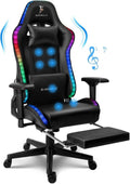RGB Gaming Chair with with Speakers Ergonomic Computer Chair with Footrest and Massage 360° Swivel 4D Armrest and Height Adjustment Video Game Chair Racing for Gamers and Office Adults,Black