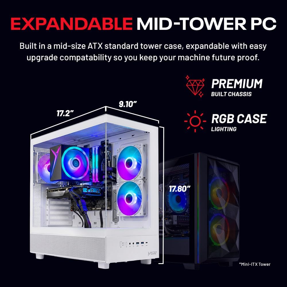Skytech Gaming Azure 3 Gaming PC, AMD Ryzen 7 5700 3.7GHz, NVIDIA RTX 5060, 1TB NVMe SSD, 32GB DDR4 RAM 3200, 650W Gold PSU, Wi-Fi, Win 11, Desktop