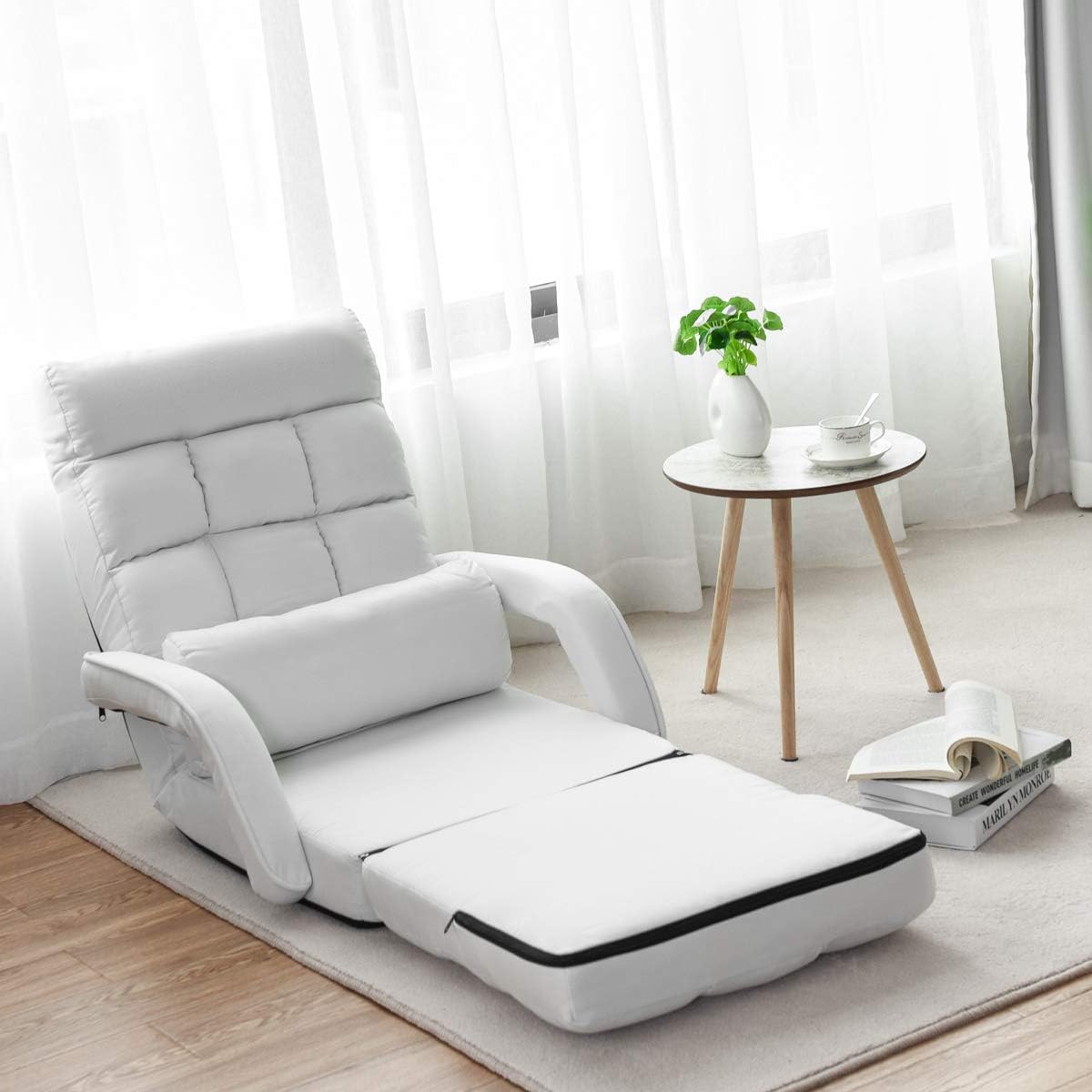 GOFLAME Adjustable Folding Massage Lazy Sofa, Floor Chair Sofa, Padded Gaming Chair with Armrests and Pillow