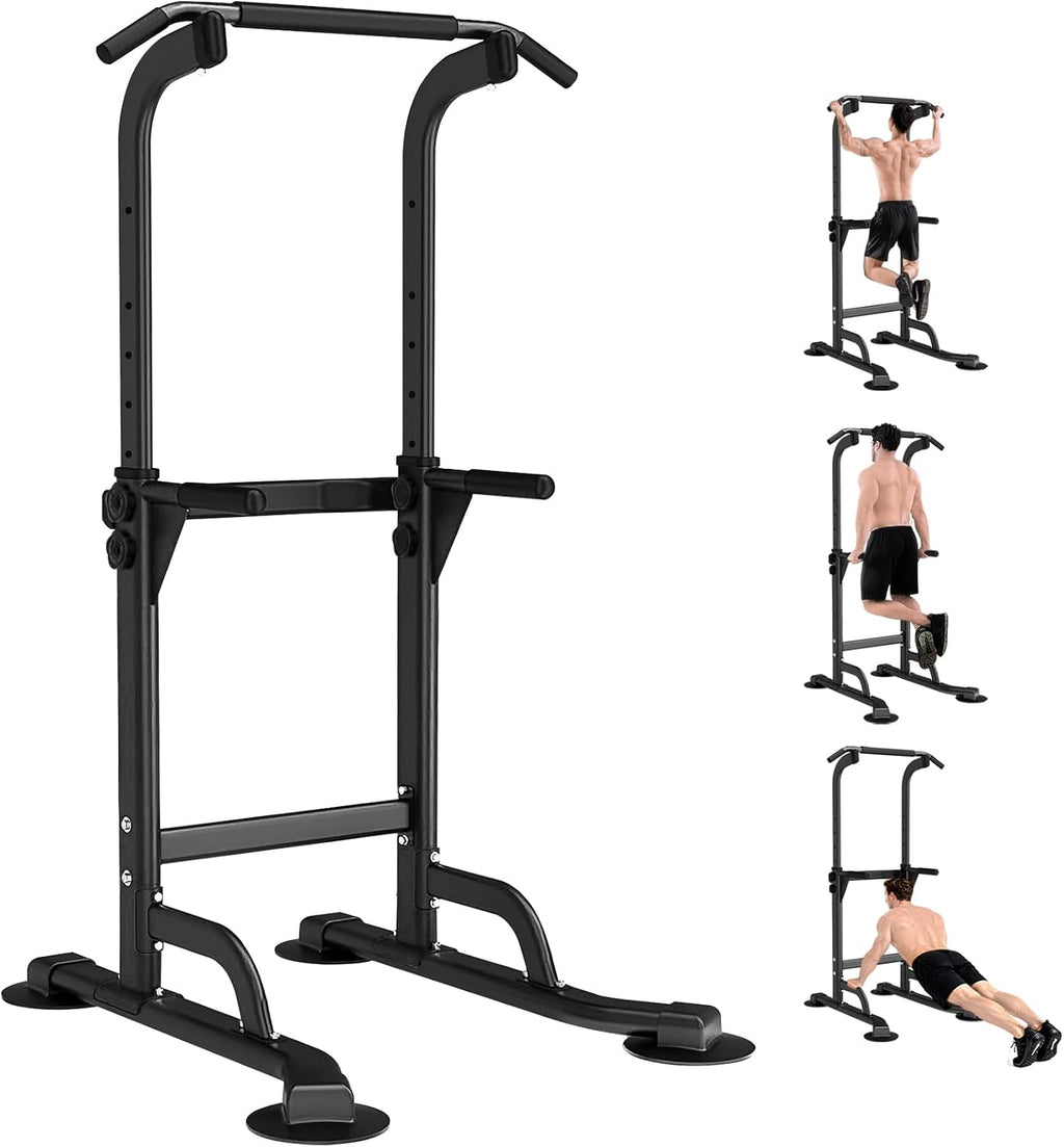 WATBKHE Power Tower Pull Up Dip Station Foldable, Pull Up Bar Station Adjustable, Multi-Function Home Gym, Strength Training Fitness Equipment, Triangular Design, for Home Outdoor
