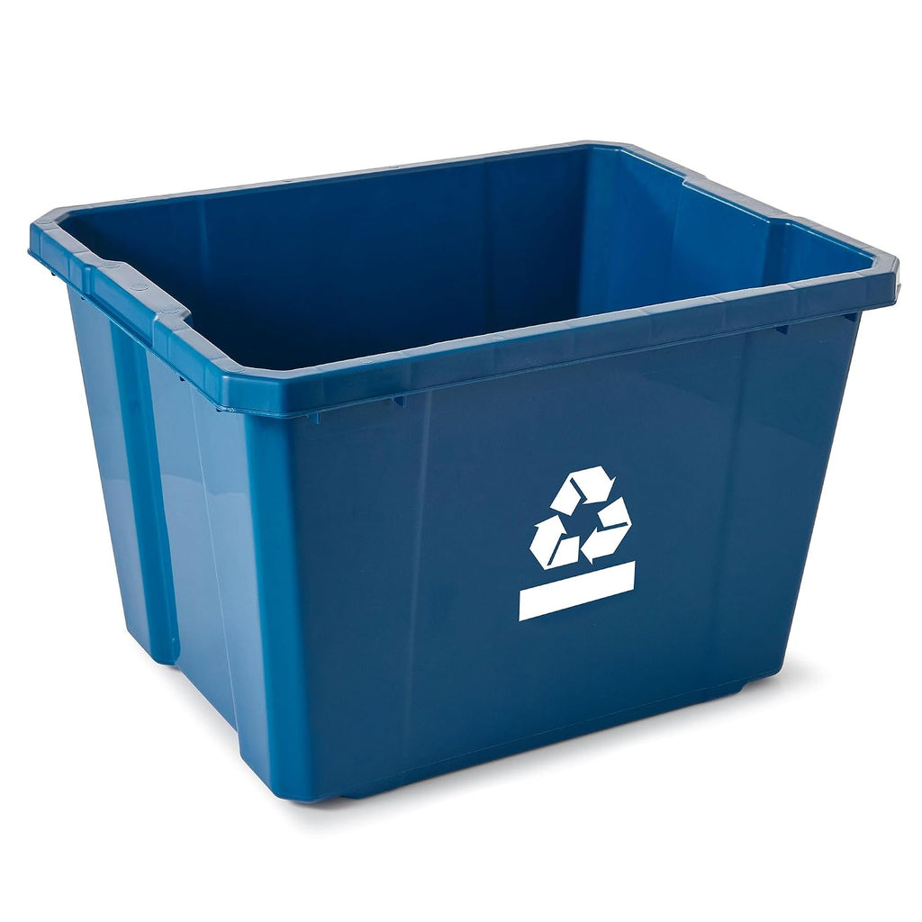 Gracious Living Medium Curbside Blue Box, Plastic 17 Gallon/64 Litre Home Trash Can Refuse and Recycling Bin Container with Built-in Handles (12 Pack)