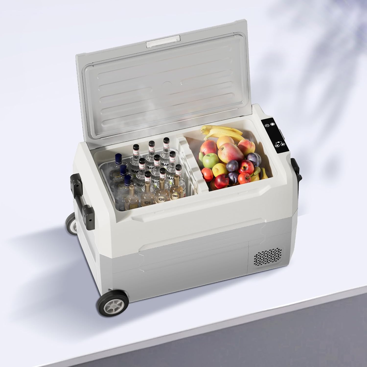 TABU 49QT Portable Car Refrigerator, 12V Dual Zone Freezer& Cooler with 12/24V DC&110/240V AC,-4℉~68℉,Car Fridge with Wheels,Low Noise, for Camping, Travel, RV (Grey)