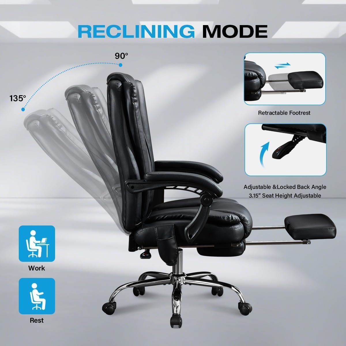 BOSMILLER 500lbs Big and Tall Office Chair, 6-Points Massage Office Chair, Executive Heated Desk Chair with Adjustable Footrest, Reclining High Back for Home Office