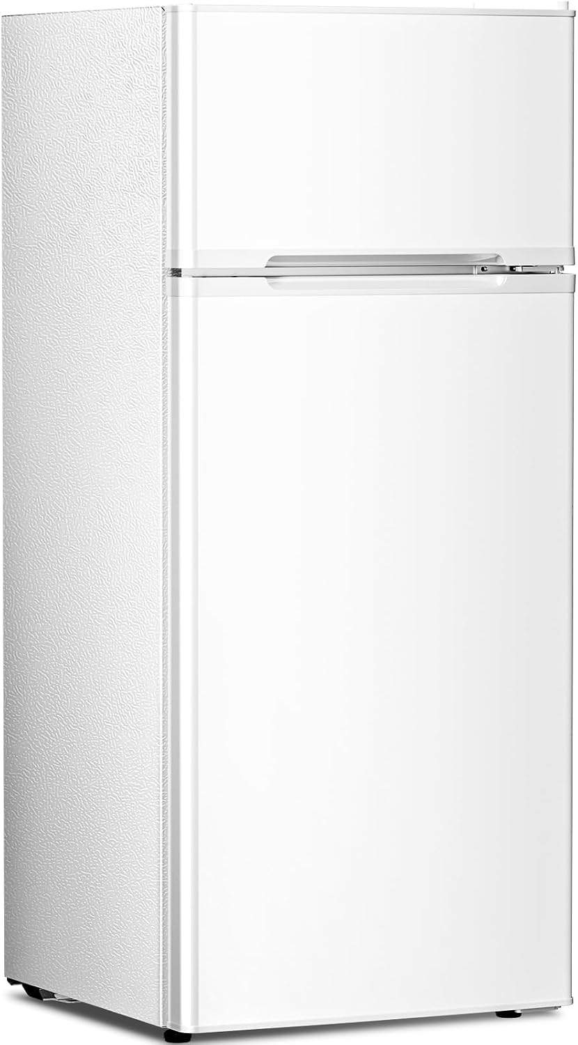 Antarctic Star Compact Refrigerator,4.5 Cu.Ft. Mini Separate Freezer Double 2-Door Adjustable Removable Shelves for Apartment/Dorm/Office,WHITE