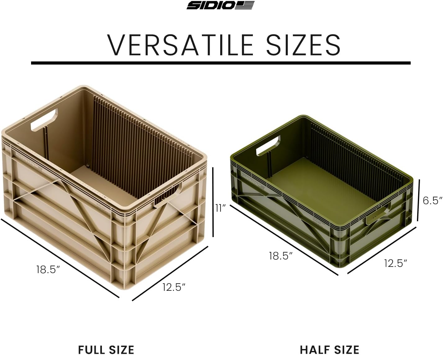 SIDIO Crate Basic Pack - 2 Full-Size & 1 Half-Size Heavy Duty Stackable Storage Bins, Totes, Containers with Dividers - Durable Organizer for Home, Office, Garage, and Outdoor Use, Camo Variety Pack