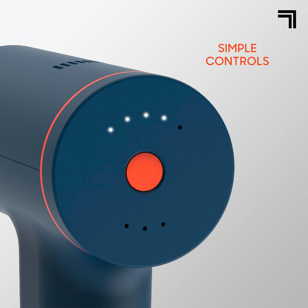 Sharper Image Deep Tissue Percussion Massage Gun, Powerboost Versa Hot & Cold Rechargeable Handheld Massager, 5 Adjustable Speeds, 6 Attachment Heads & Carrying Case, for Muscle Pain Relief, Blue