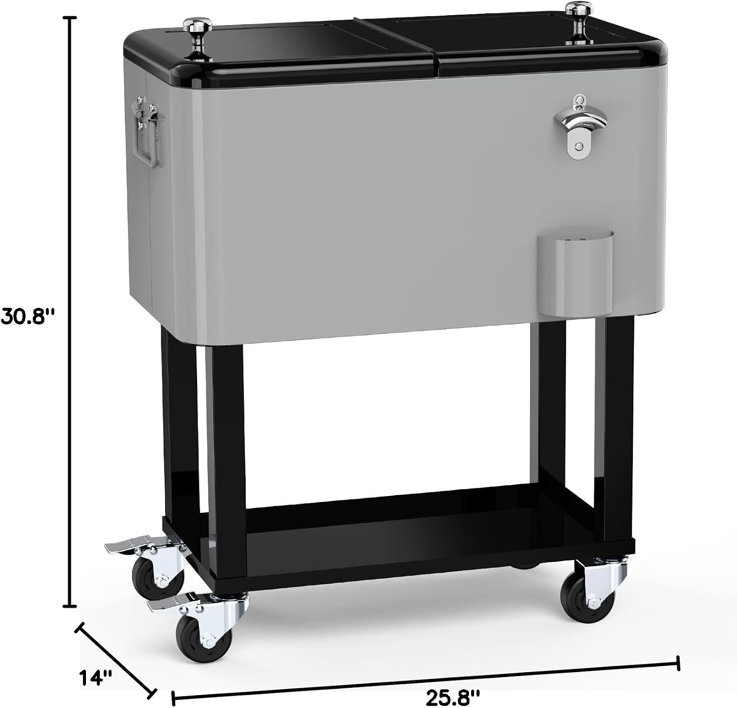 Ice Chest with Wheels, 60 Quart Portable Rolling Cooler with Bottle Opener & Cap Collector & Bottom Storage Tray for Patio Party & BBQ & Beach Activities