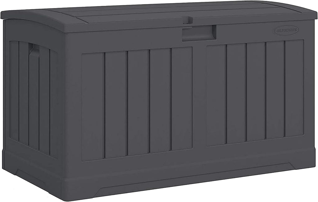 Suncast 50 Gallon Medium Capacity All Weather Construction Resin Outdoor Storage Deck Box with Arched Lid for Patio, Garden, or Pool, Peppercorn | EAST OAK Deck Box, 31 Gallon Indoor and Outdoor Storage Box