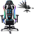 Gaming Chair with Speakers, Ergonomic Gaming Chair with Footrest and LED Lights,Comfortable Computer Reclining,Gaming Chair with Massage Function,Teen/Adult Computer Chair,White
