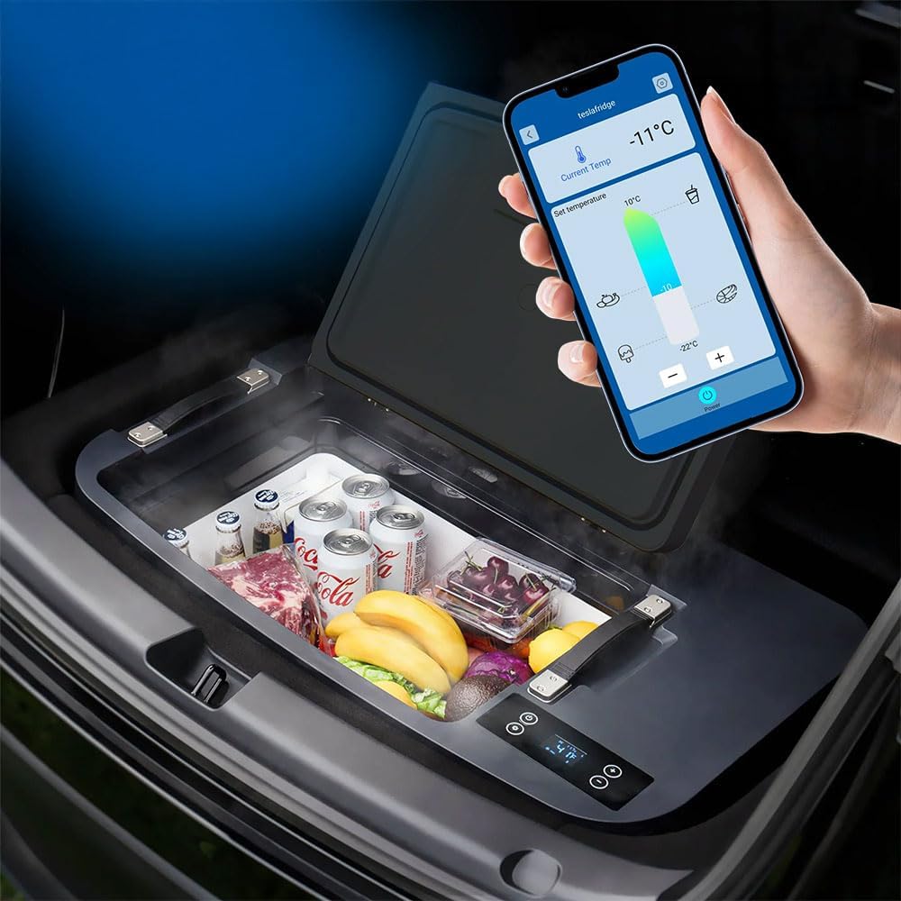 ACOPOWER 12 Volt Car Refrigerator for Tesla Model Y,Tesfridge 35QT Electric Cooler, 12V Fridge APP Control, Portable Freezer Compressor Cooler,-4°F to 68°F,for Outdoor,Travel,Camping, Picnic