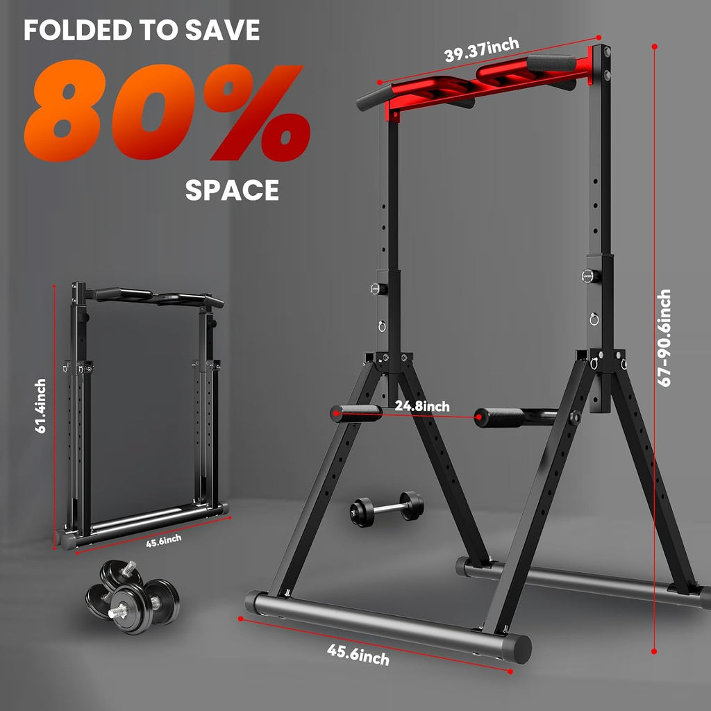 WATBKHE Power Tower Pull Up Dip Station Foldable, Pull Up Bar Station Adjustable, Multi-Function Home Gym, Strength Training Fitness Equipment, Triangular Design, for Home Outdoor