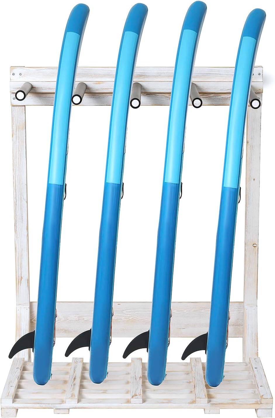 MyGift 4-Ft Tall Rustic Burnt Wood Freestanding Vertical Surfboard Rack, Wakeboard SUP Paddleboard Storage Rack - Holds up to 4 Boards