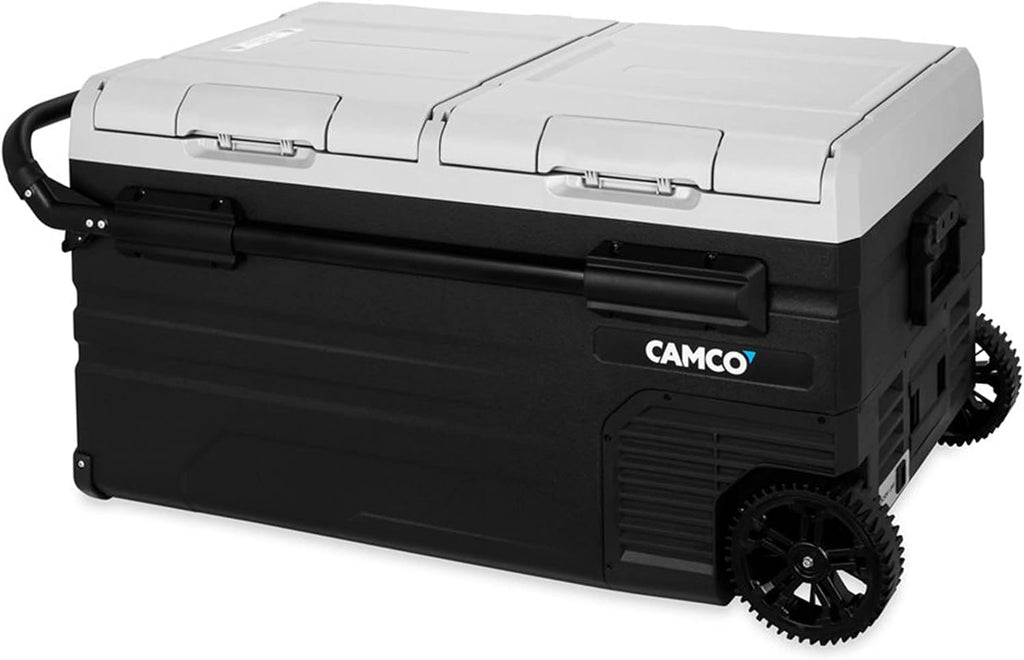 Camco 51520 CAM-750 Portable Refrigerator, AC 110V/DC 12V Compact Fridge/Freezer with Dual Zone Cooling, 75-Liter - Keeps Food and Drinks Cold While On-the-Go - Ideal for Road Trips, RVing, Camping, B , Black