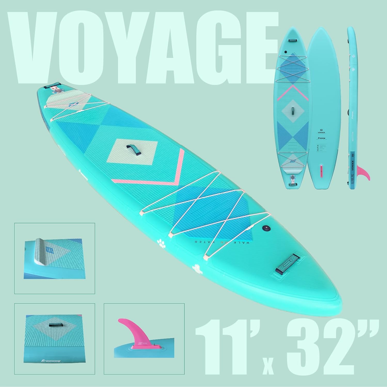 FREESUN Voyage 11' x 32' Inflatable Stand Up Paddle Board, Stable Touring SUP for Long-Distance Cruising & Family,Heat-Fusion iSUP with Camera Mount,Extra Large EVA Pad for Dogs/Kids,Blue