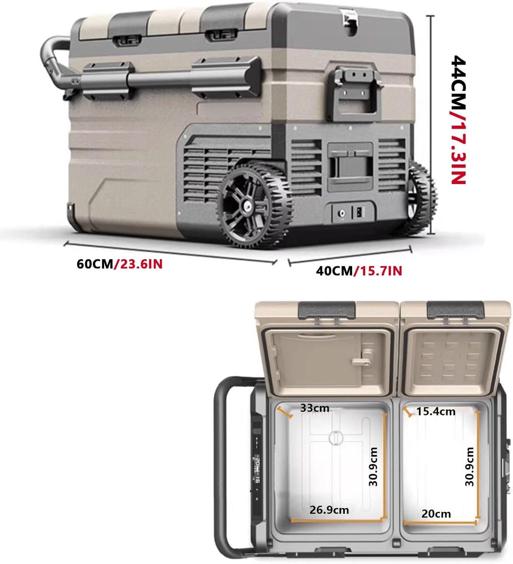 Car Fridge Plug in Cooler Portable Cooler Electric 35L/45L/55L with Wheels and Handle Fast Cooling for Truck Van Travel Camper -20℃~+20℃ Double-Door Design(60 * 40 * 44cm)