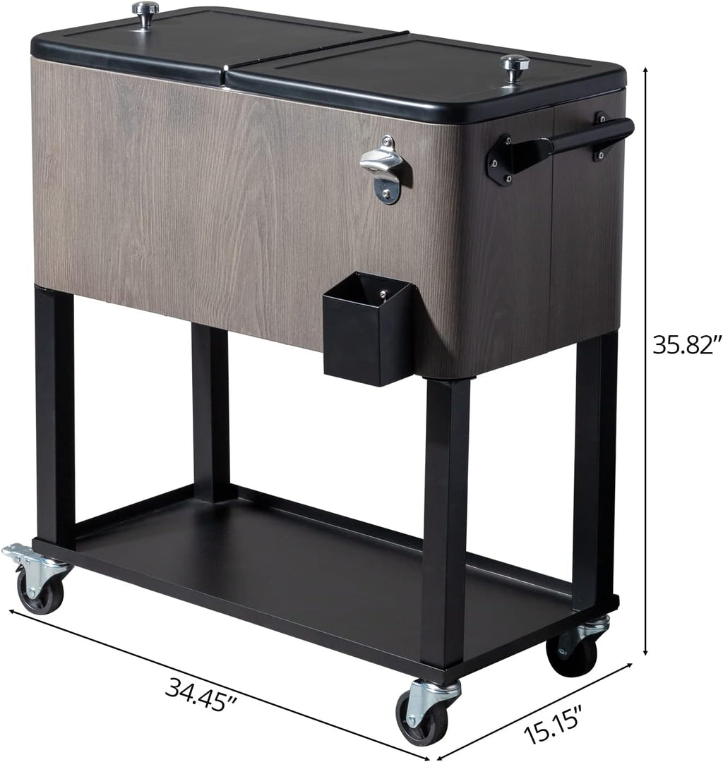VINGLI 80 Quart Rolling Ice Chest on Wheels, Patio Cooler Cart, Beverage Rolling Cooler for Outdoor Patio Deck Party