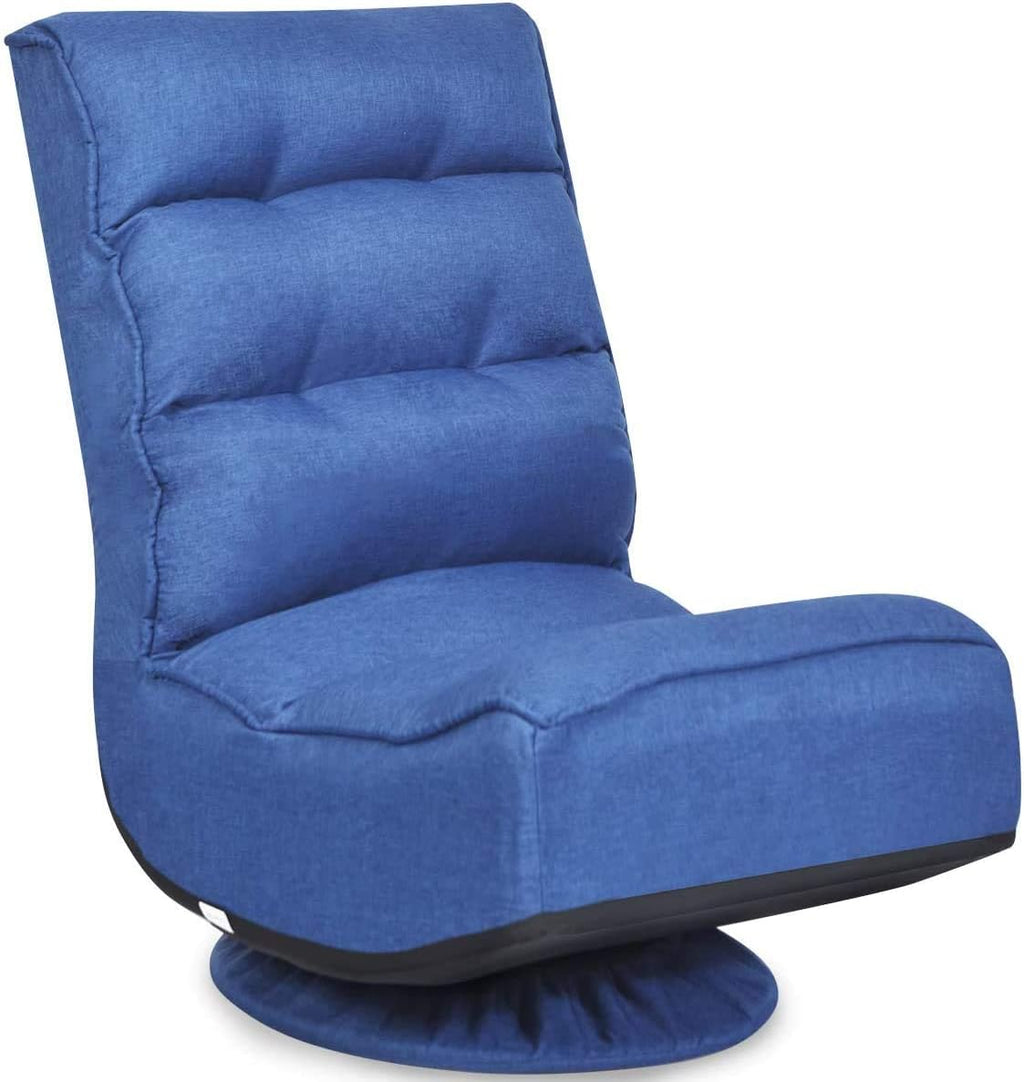 FANTASK 360 Degree Swivel Floor Chair, Folding Floor Sofa w/ 5 Adjustable Positions & Backrest, Lazy Lounge Chair for Relaxing Reading Gaming TV Watching (Navy Blue)