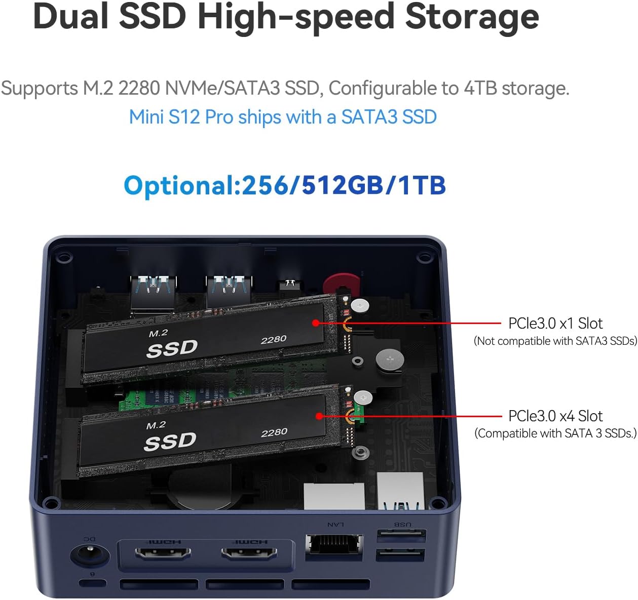 Beelink MINI S12 Pro Mini PC Intel 12th Lake N100(up to 3.4GHz 4C/4T), Mini Computers 12GB DDR4 512GB SSD, 1000Mbps Dual HDMI 4K Displays, Micro PC Support AV1 deconding/WIFI6/BT5.2/Office/W11 Home