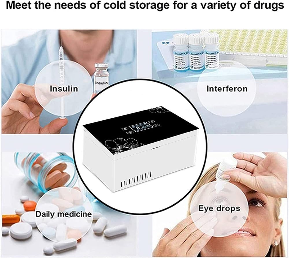 Insulin Cool Box Refrigerator, Electric Cooler Mini Cool Box Cooler Bag Electric Insulin Cooler Container Thermostat USB Suitable for Travel/Interferon/Storage of Medicines, 2 Battery