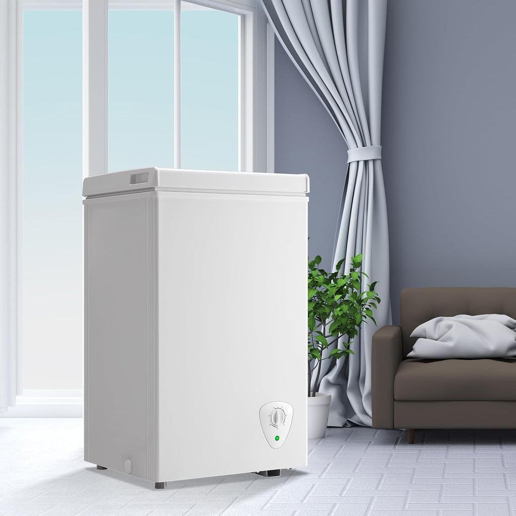 Chest Freezer 2.2 Cu.Ft Deep Freezer Adjustable Temperature 7 Thermostat and Energy Saving Removable Basket for Garage Basement Dorm Apartment Kitchen Business, White