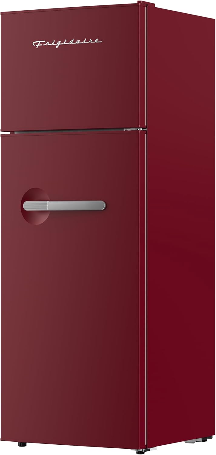 Frigidaire Retro Apartment Size Refrigerator with Top Freezer - 2 Door Fridge with 7.5 Cu Ft of Storage Capacity, Adjustable Spill-Proof Shelves, Door & Crisper Bins, Merlot