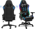 Gaming Chair with RGB LED Lights and Massage, Ergonomic Video Game Chair with Footrest, High Back Reclining Computer Chair with Headrest and Lumbar Support, 4D Handrail,Swivel Seat Gamer Ch